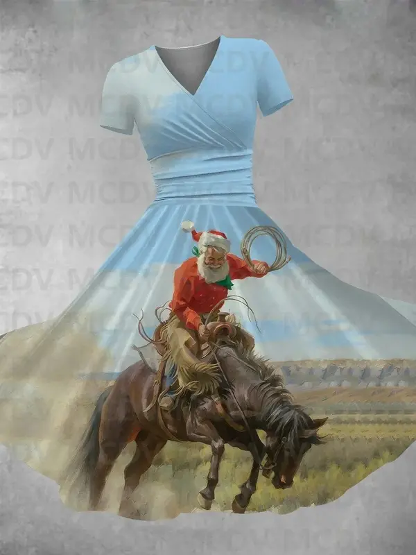 Женское платье макси с принтом Санта-Клауса, сексуальное платье с 3D принтом и V-образным вырезом, женские платья