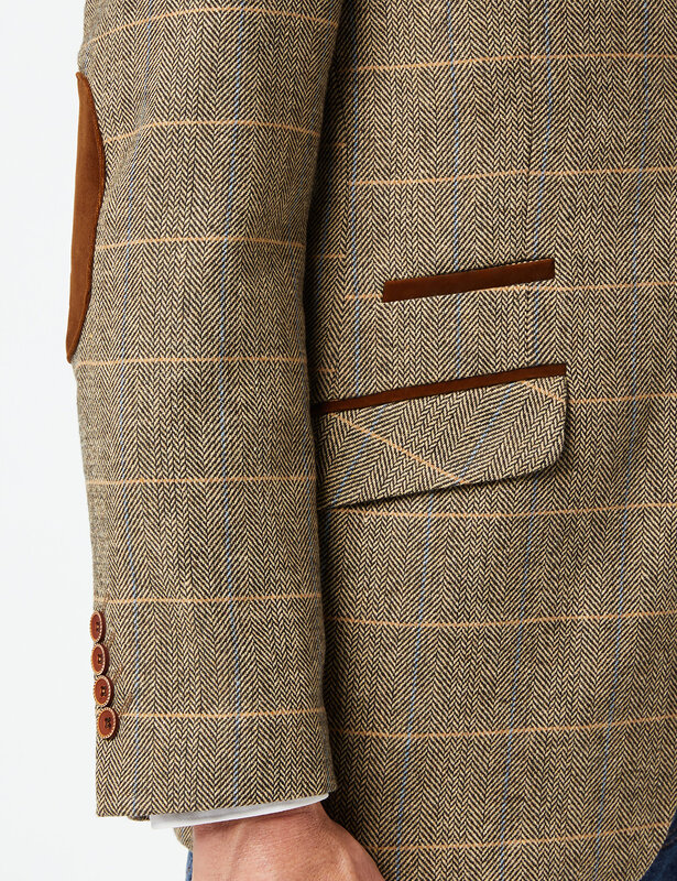 Pinstriped Herringbone Men's Fall Coat Slim Fit Tuxedos Elbow Patch Blazer Groom Wear For Wedding Custom Made Only Jacket