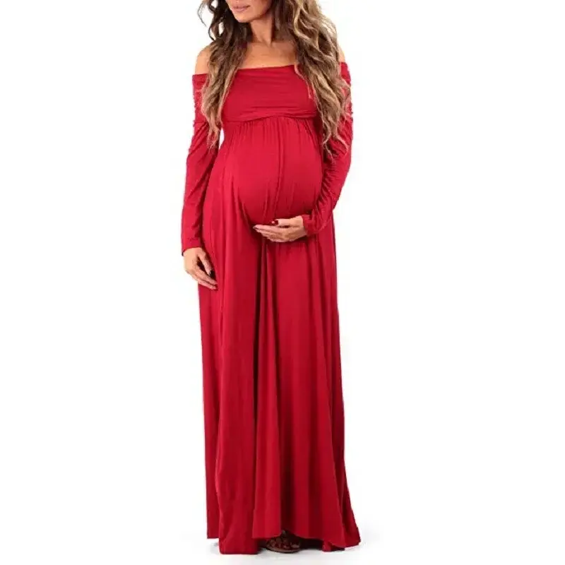 فساتين الأمومة للنساء الحوامل ، فستان طويل الحمل التصوير الفوتوغرافي ، ثوب الأمومة بدون كتف ، كم كامل ، استحمام الطفل ، ثوب طويل