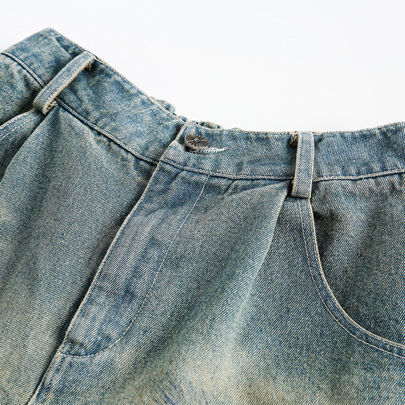 Short en jean baggy bleu imprimé pour homme, short en jean vintage Y2K, streetwear hip hop décontracté, été 2024