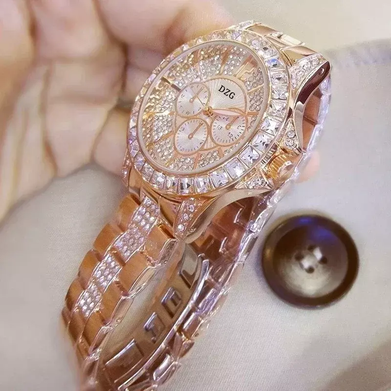 Reloj con diamantes para mujer, pulsera informal de lujo, de cristal
