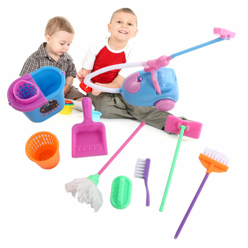 9 Stks/set Mini Pop Accessoires Household Cleaning Tools Voor Baby Doll Accessoires Kids Educatief Speelgoed