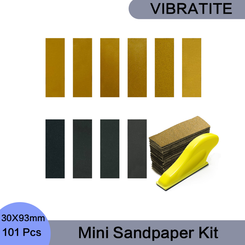 3.5x 1” Mini Sandpaper Kit 101 Pcs with Hand Sanding Block for Polishing and Sanding Wood Art and Craft Project Finishing Surfce