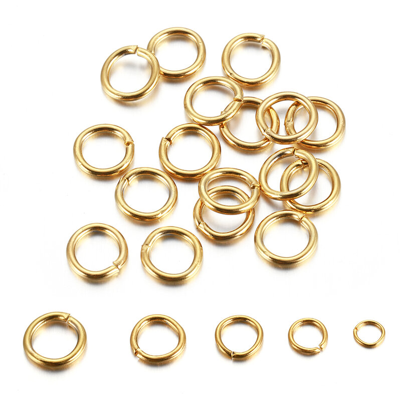 200 pces/100 pces nenhum desvanece-se anéis de salto aberto de aço inoxidável cor do ouro anéis rachados conectores para joias que fazem suprimentos de diy