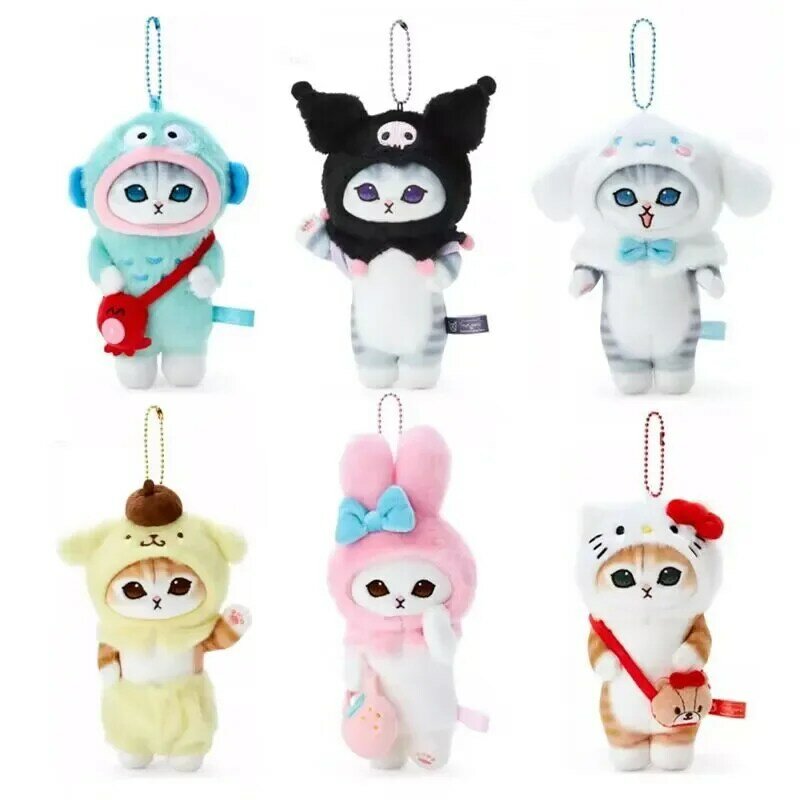 Sanrios Shark Cat Series Kuromi Hello Kitty My Melody Cinnamoroll Cat Plush Toys Bag Decoration Pendant Christmas Gifts Keychain
