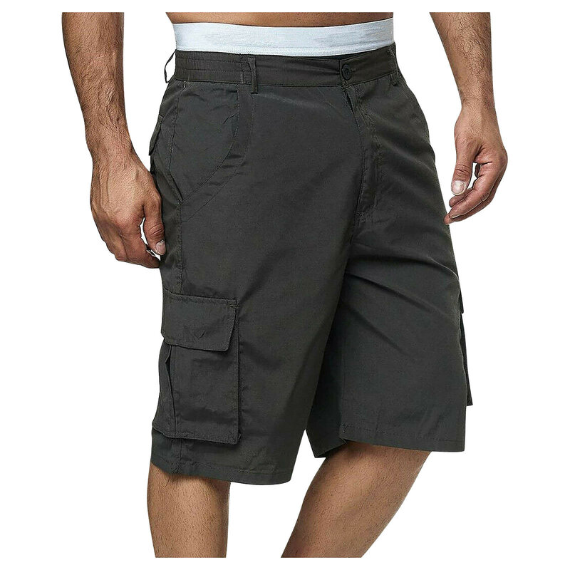 Short de jogging multi-poches pour hommes, vêtements de travail de sport décontractés, monochromatique, été rétro, grande taille, sergé
