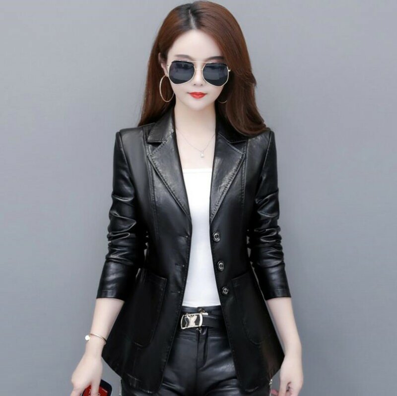 Giacca in vera pelle primaverile da donna cappotto in pelle di pecora sottile moda coreana nero rosso giacche in vera pelle da donna Blazer Casual femme