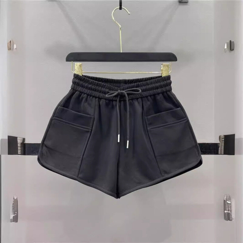 2024 Sommer neue Freizeit sport Shorts Damen elastische Taille vielseitige Kordel zug locker und schlank A-Linie weites Bein Hot pants kurz