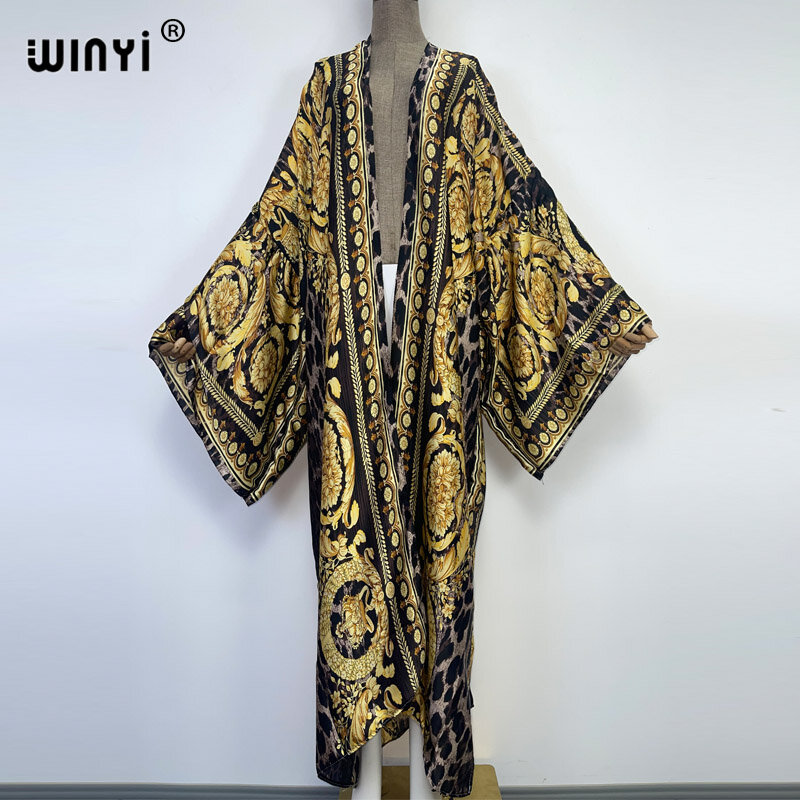 WINYI 2021 vestido longo Frauen Strickjacke robe Cocktail sexcy Boho Maxi Afrikanischen Urlaub Batwing Hülse Silk Robe