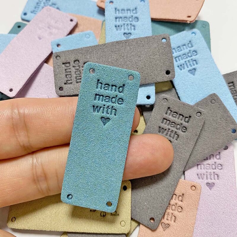 Etiquetas de piel sintética hechas a mano, accesorios de punto de adorno, 50 piezas