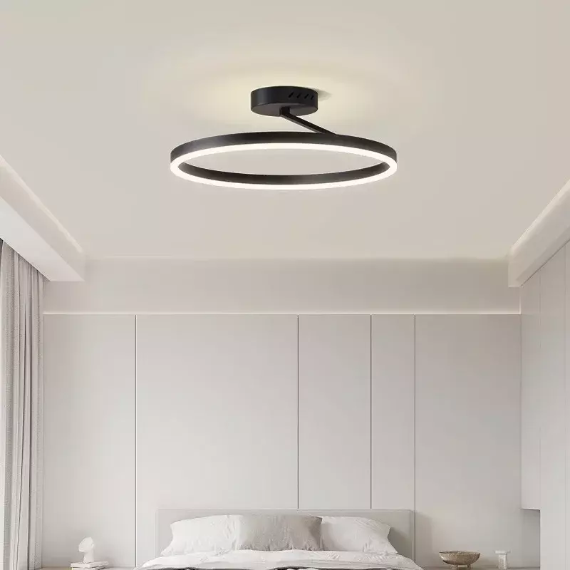 Luz de teto redonda nórdica, candelabro de alumínio pintado, lâmpadas do quarto, luminárias, decoração, minimalismo, branco, preto