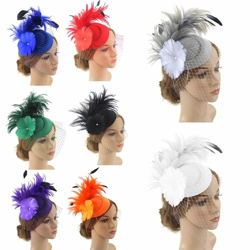 Женская Аксессуары для волос заколка сетчатый, с перьями Вечерние шапка с цветком headfascinfascinfascinсвадебная повязка на голову
