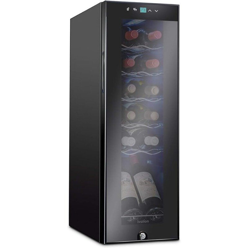 잠금 장치가 있는 Ivation 12 병 압축기 와인 쿨러 냉장고, 대형 독립형 냉장고, 디지털 온도 조절 유리 문짝, 41f-64f
