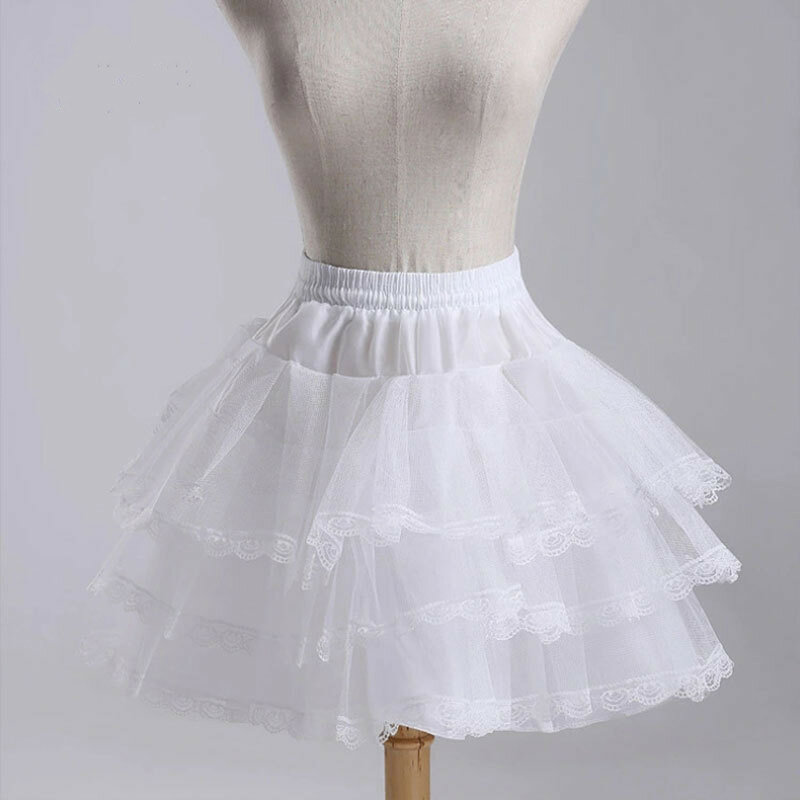 Falda de soporte de grupo corto sin deshuesado, crinolinas, vestido de rendimiento, falda de Ballet, soporte de tres capas con encaje
