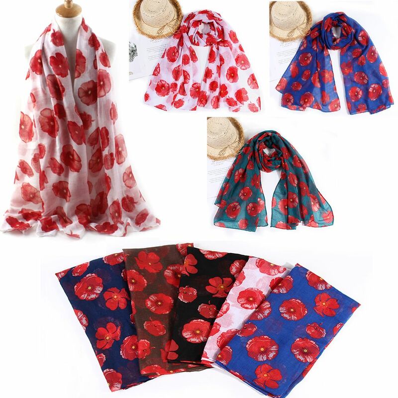 Lenço colorido estampado papoula para mulheres, xale voile de algodão, envoltório floral para senhoras, respirável e suave, 180x90cm