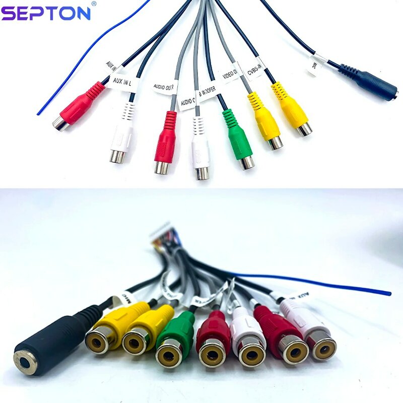 SEPTON 범용 RCA 케이블 어댑터 와이어링 커넥터 와이어 하네스, 안드로이드 자동차 라디오 출력 케이블, 20 핀