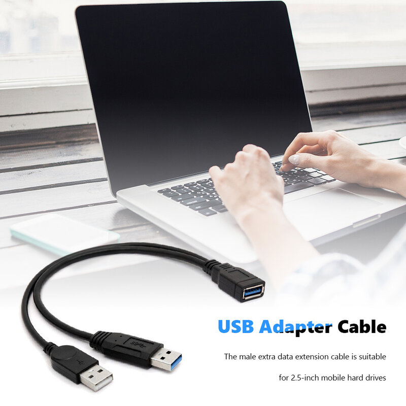 Extra Power Data Y Extension Cable USB 3.0 Female to Dual USB Type A Male Black Power Data Splitter Extension Cable