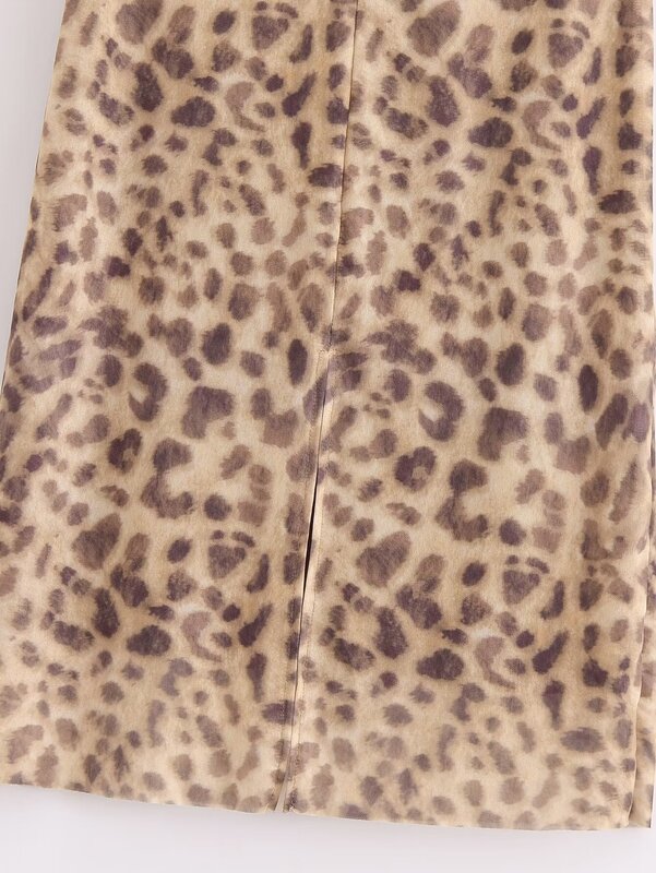 Women 2024 New Chic Fashion Mesh leopard print Midi Skirt Vintage High Waistafter Zipper Female Skirts Mujer