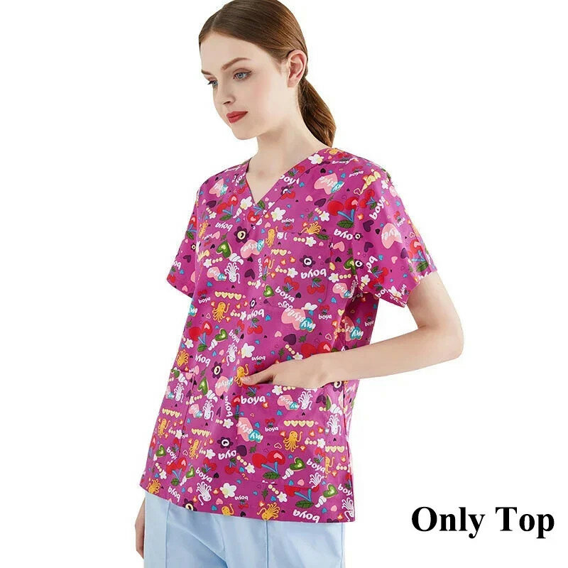 Высококачественные топы с принтом для медсестер, футболки с коротким рукавом, униформа для женщин, рабочая одежда для медсестер