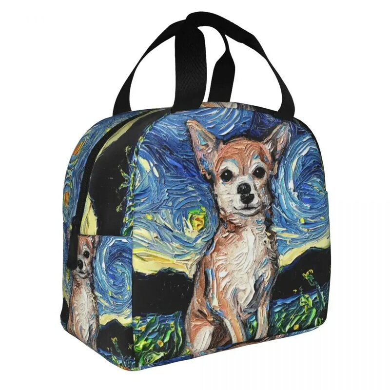 Chihuahua Sternennacht Kunst wärme isolierte Lunch-Tasche Frauen tragbare Lunch-Tasche für Outdoor-Picknick Multifunktions-Food Bento-Box