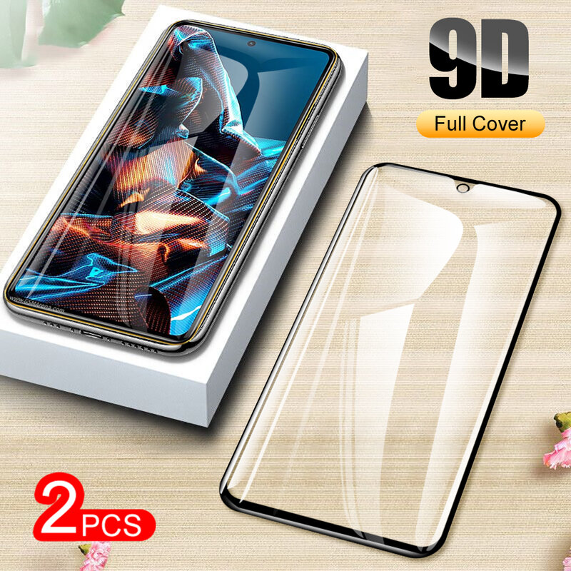2pcs For Xiaomi Poco X5 Pro F5 C50 Black edge transparent tempered glass pocophone M4 M5 X3 transparent HD screen protector Film