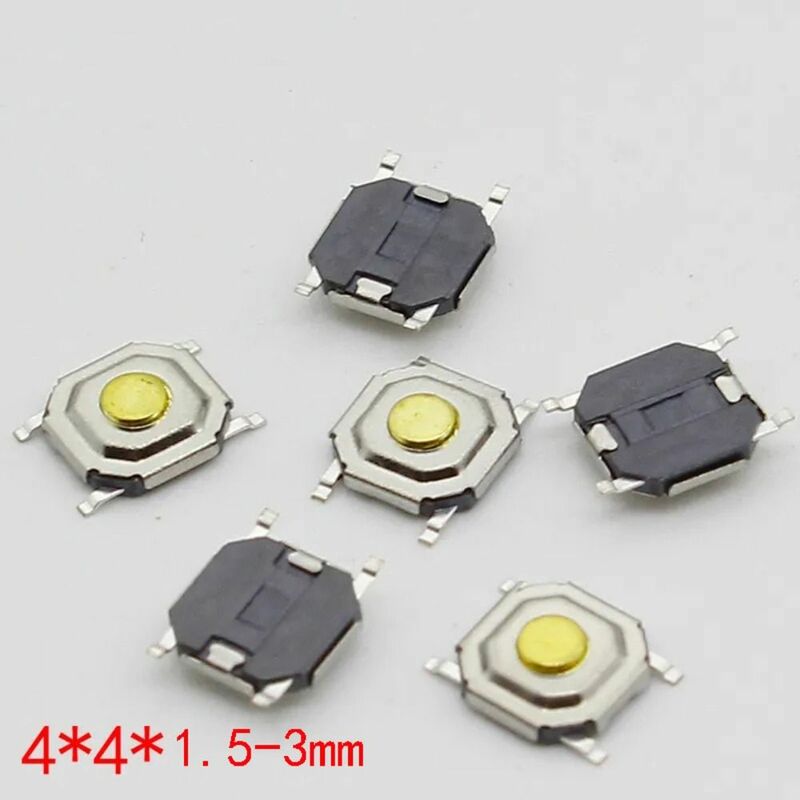 10PCS Plastic SMD Feet Touch Assortment Kit Gold 4*4*1.5MM Pushbutton Switches Metal Tactile Push Button Switch Key Switches