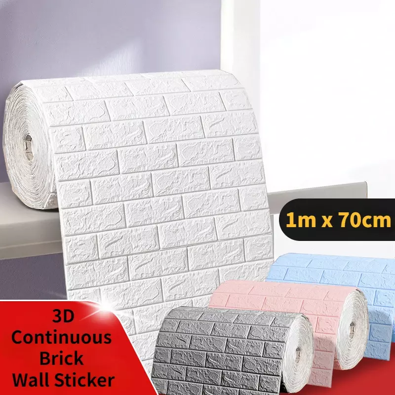 1m 3D Faux Brick Wall Stickers Diy Decorative Self-Adhesive Waterproof Wallpaper Children'S Room Bedroom Kitchen Home Decoration