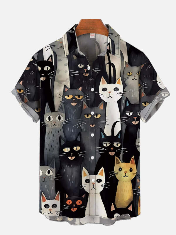 قميص رجالي لطيف مطبوع عليه قطة غير رسمي ، ملابس يومية ، طباعة ثلاثية الأبعاد ، كلاسيكية ، أكمام قصيرة ، موضة ، قمصان هاواي للنساء ، هاراجاو
