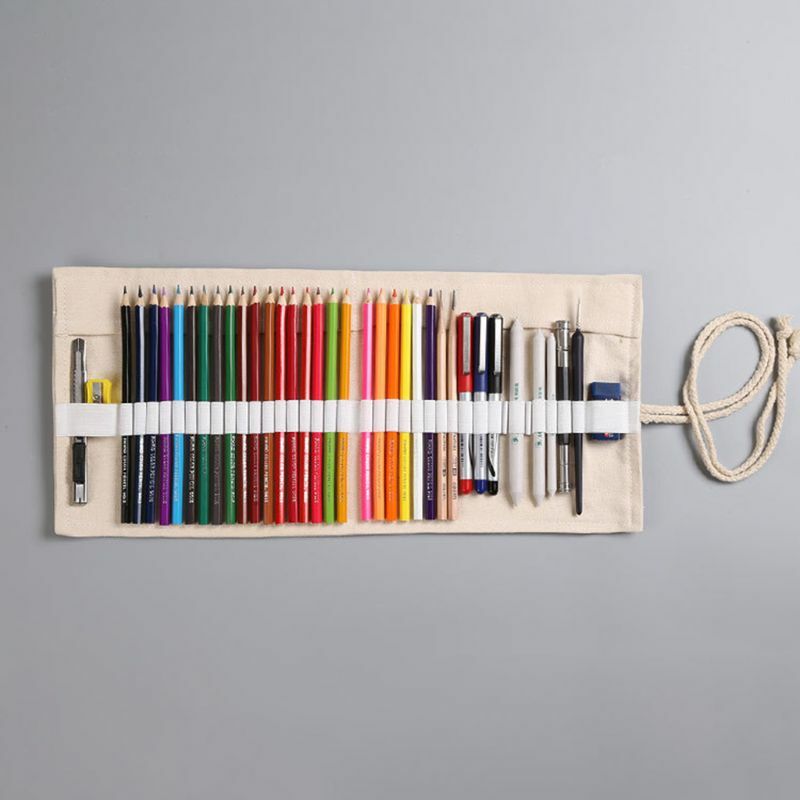 CPDD 12/24/36/48/72 Lubang Kanvas Roll Up Pena Tirai Tas Pensil untuk Kasus Makeup Bungkus Pemegang Penyimpanan Kantong Sekolah