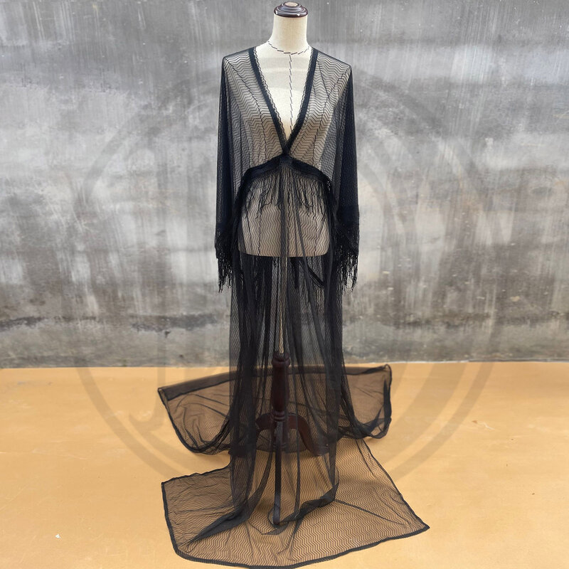 Женское свадебное платье It's yiiya, черное платье с длинным рукавом и кисточками в богемном стиле на лето 2019