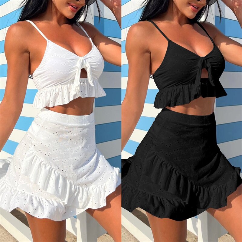 3 Piece Women's Swimsuit Underwear+Bra+Full Sleeves Outfit Summer Beach Holiday Sexy Casual Daily Hot Girl Streetwear