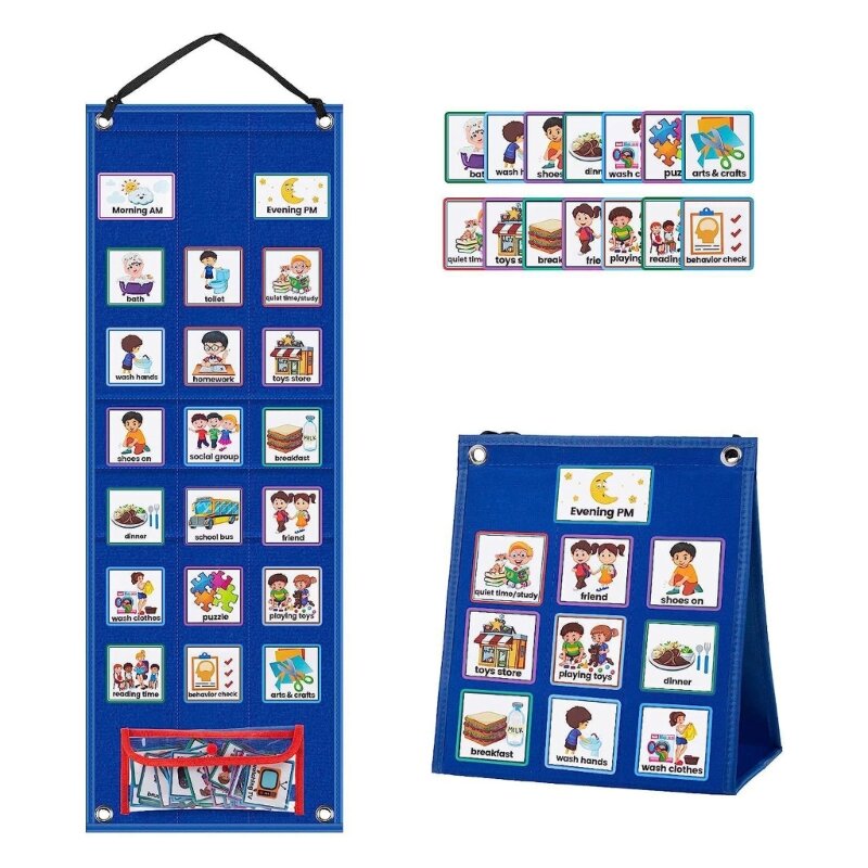 Tagesablaufdiagramm für Kinder, visuelles Zeitplantafel-Lerntool mit 70 Karten