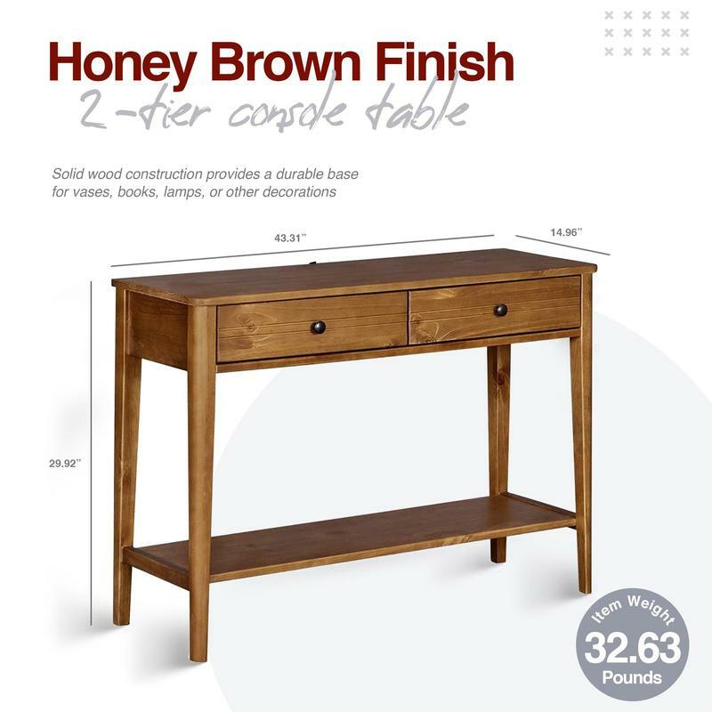 TING EBathroom MEINC-Table console en bois du milieu du siècle avec égouts de proximité, marron miel, Californie