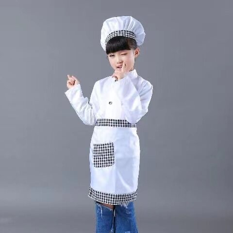 เด็ก Cook Tshirt Chef Uniform เด็กครัวหมวกหมวกทำงานแจ็คเก็ตร้านอาหารฮาโลวีน Performance Stage Party ชุดคอสเพลย์ผู้หญิง