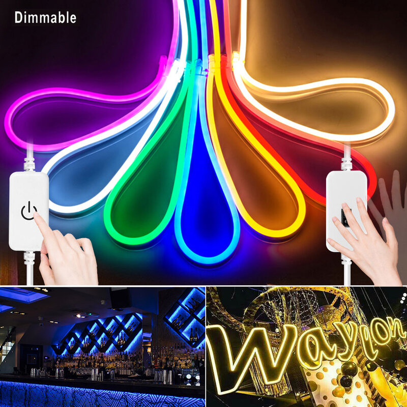 DC12V LED Neon Strip Light Dimmable Touch Hand Sweep Switch IP67 Waterproof Flexible Rope Tube 120LEDs/M Indoor/Outdoor Lighting