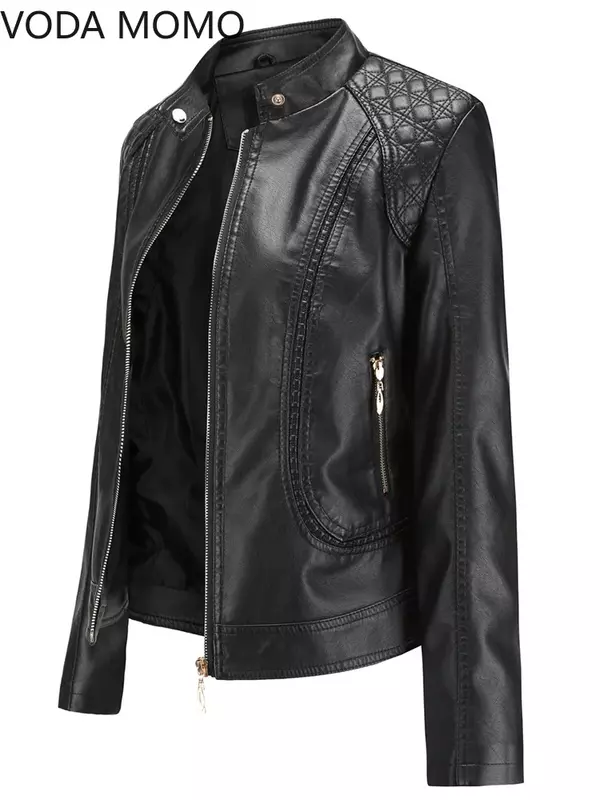 Женская элегантная однотонная куртка с воротником-стойкой, Женское пальто с трехмерным рисунком, новая куртка из искусственной кожи для женщин, 2022