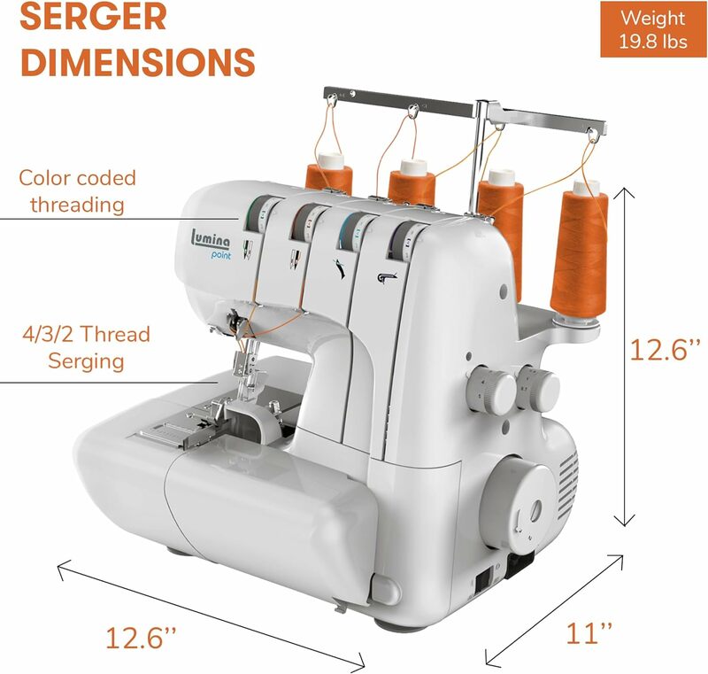 Máquina de coser de punto Serger, máquina de coser con capacidad de hilo Serger fuerte 2/3/4, marco de Metal, Overlocker