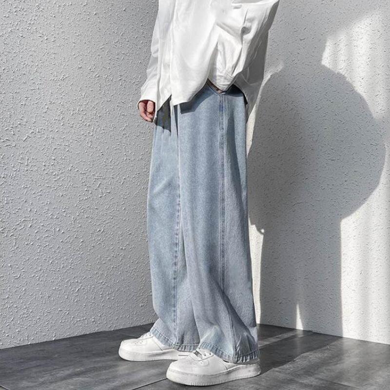 Comfortabele Denim Overalls Modieuze Heren Wijde Pijpen Jeans Retro Streetwear Stijl Voor Outdoor Reizen Koreaanse Merk Kleding Heren