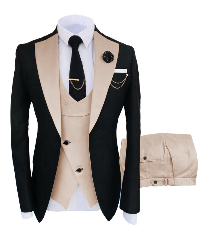 New Suit Men's 3 Piece Fit Costume Homme Shawl Lapel Blazer Tuxedo Popular Party Wedding (Blazer+Vest+Pants)