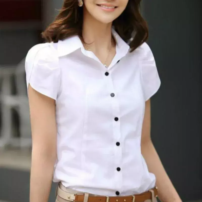 JFUNCY-camisa blanca y negra para mujer, Blusa de manga corta para oficina, ropa de trabajo para verano, 2024