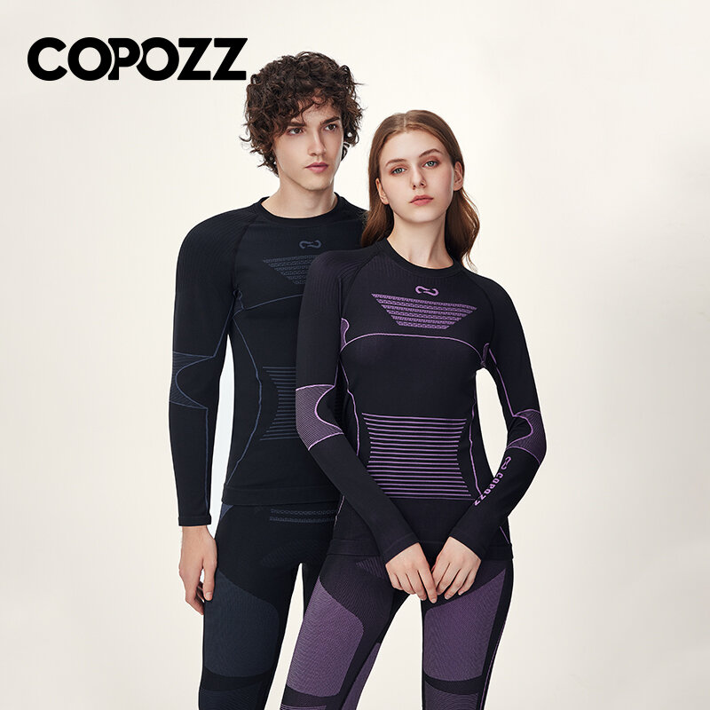 COPOZZ-스키 보온 속옷 세트 남성용 여성용, 스포츠, 빠른 건조, 운동복, 피트니스 운동, 타이트 셔츠, 재킷, 스포츠 정장