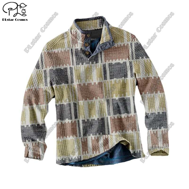 PLstar Cosmos new 3D printing tribal retro pattern series warm stand collar sweater Polo street casual unisex winter Polo L-11