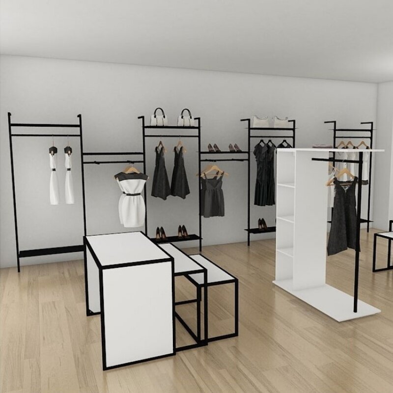 Juego de mesa de nido de diseño de tienda de Boutique personalizado, estante de ropa montado en la pared, mesa de exhibición de anidación