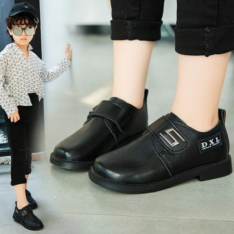 Kids Leather Shoes For Boys Wedding School Show Flats Shoes Classic Children Black Loafer Moccasins Fashion British Style Spring