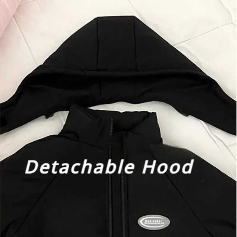 Detachable Hat Short Parkas Women Chic Young Loose Leisure Puffer Coats Girls Solid Simple Fashion Warm Overcoats Students Ins