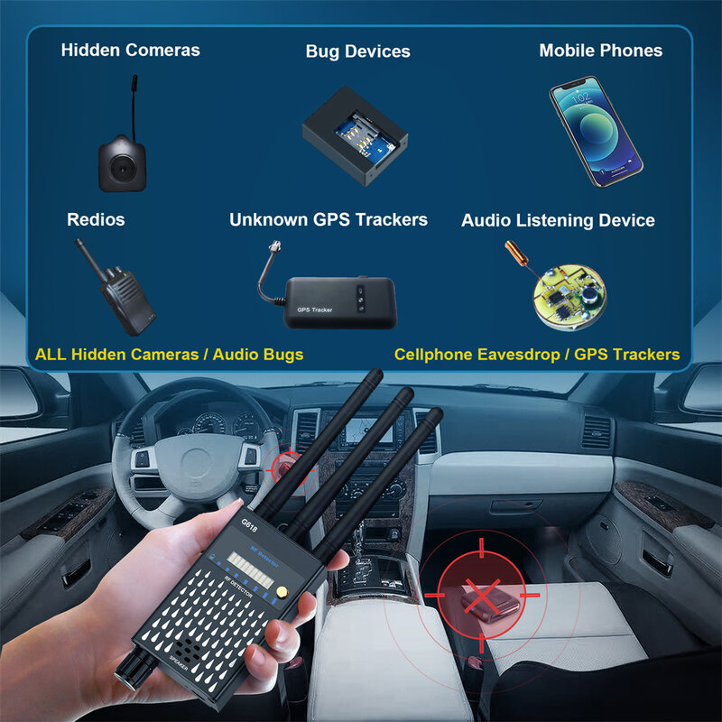 G618 안티 스파이 카메라 무선 RF 신호 감지기, GPS 트래커 파인더, GSM 오디오 버그 스캐너, 안티 캔디드 감지기, 보안 경보