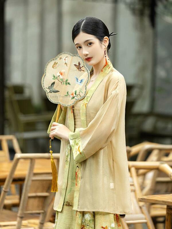 Conjunto de Qipao de estilo chino para mujer, cárdigan estampado, vestido de tirantes, conjunto diario de dos piezas, Hanfu mejorado, nuevo, P1