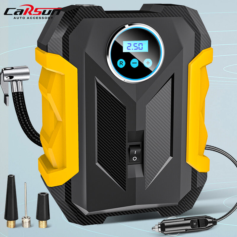 CARSUN-compresor de aire portátil para automóvil, bomba de inflado de neumáticos Digital, lámpara LED, compresor de compresión de neumáticos para motocicleta de coche