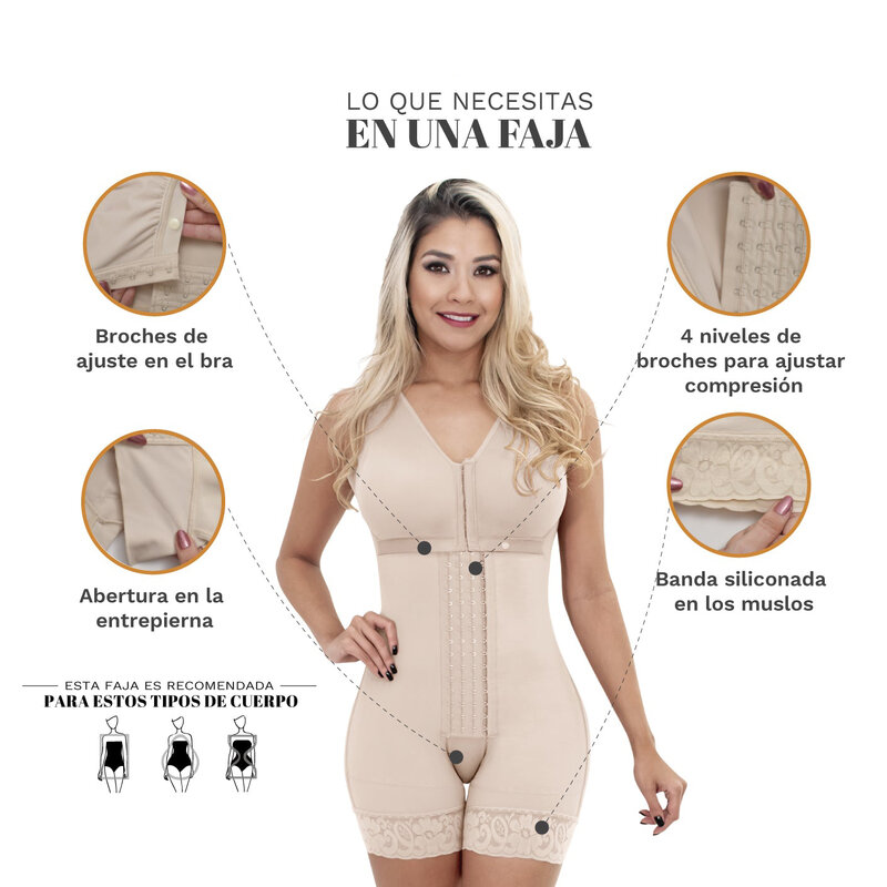 Fajas Colombianas 조정 가능한 전면 클로저 원피스 보정속옷 바디수트, 산후 슬리밍 바디 셰이퍼, 플랫 배 속옷