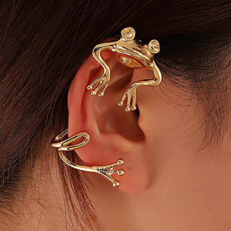 Fashion Metal Frog Holeless Ear Clip Retro Style Creative Animal Ear Hanging Jewelry Festival Gift for Men and Women